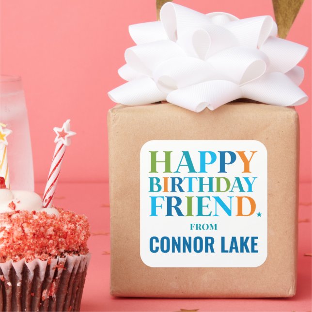 Jungs Personalisiert Happy Birthday Geschenk Quadratischer Aufkleber (Party)