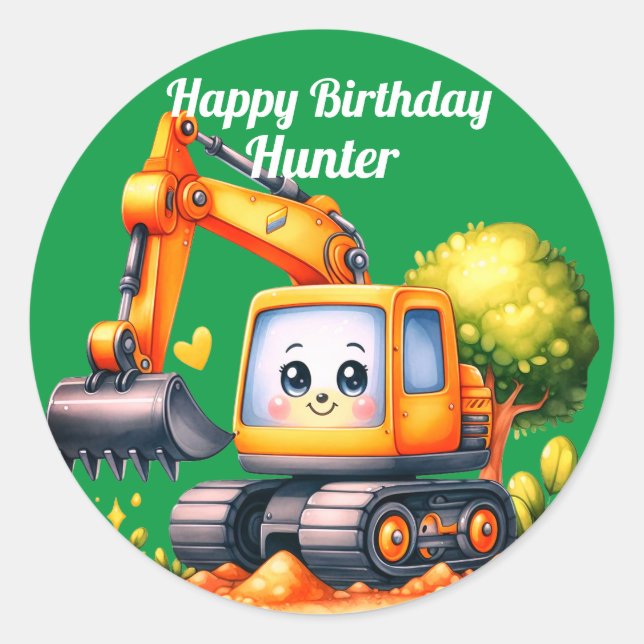Jungs Personalisierter Name Happy Birthday Runder Aufkleber (Vorderseite)