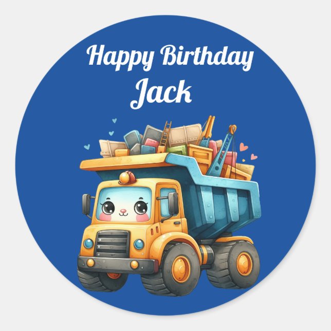 Jungs Personalisierter Name Happy Birthday Runder Aufkleber (Vorderseite)