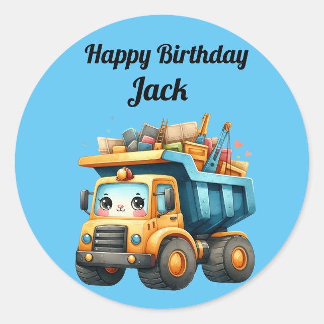 Jungs Personalisierter Name Happy Birthday Runder Aufkleber (Vorderseite)