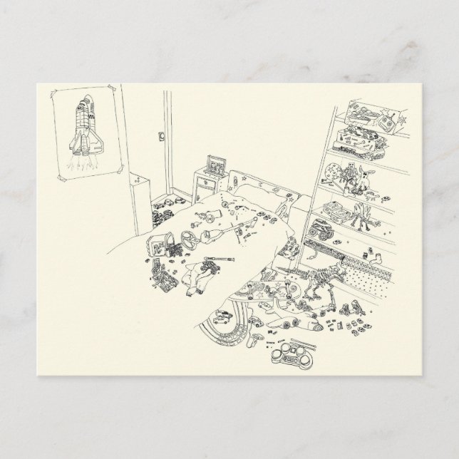 Jungs Schlafzimmer Mess Spaß Zeichnete von oben Postkarte (Vorderseite)