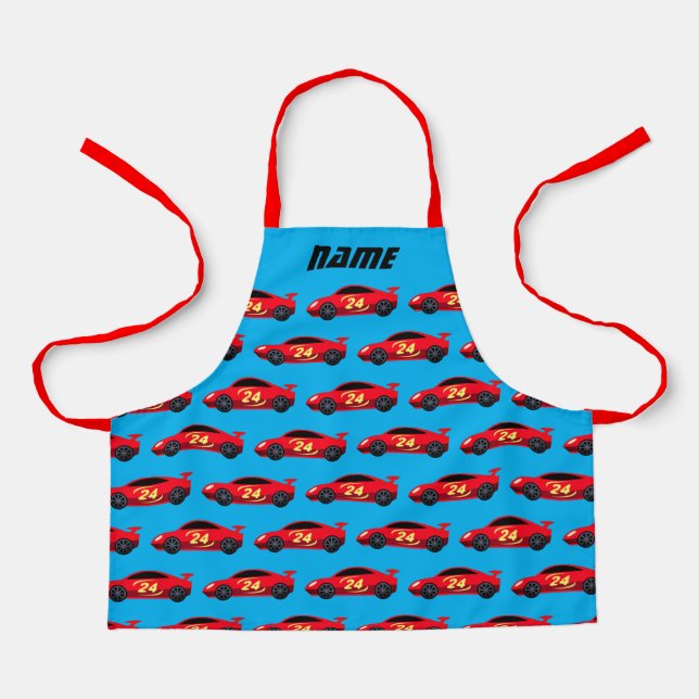 Jungs Schürze mit kleinen roten Rennwagen (Vorderseite)