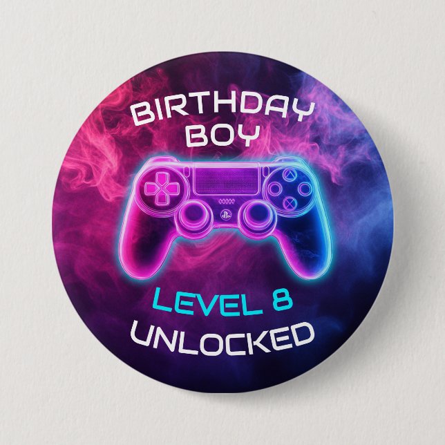 Jungs Video Gaming Level entsperrt Geburtstag Button (Vorderseite)
