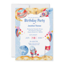 Jungs Weltraum Astronautin Blaue rote Einladung