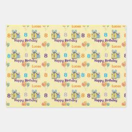Jungs zum Geburtstag Name & Alter Ballons Geschenk Geschenkpapier Set