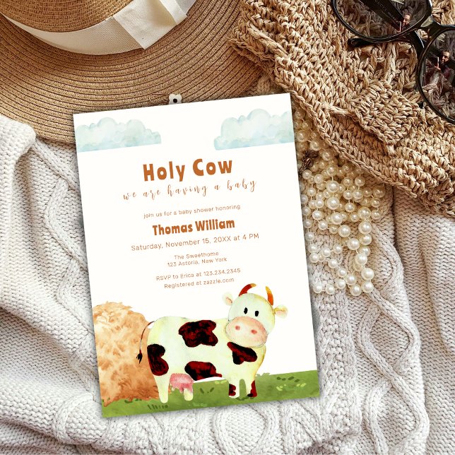 Jungtierdusche Einladung (Gender Neutral Holy Cow Farm Animal Baby Shower Invitation)