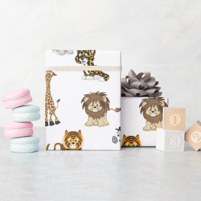 Jungtiere auf Weiß Geschenkpapier (Babyparty)