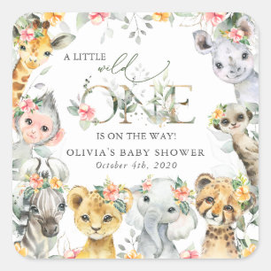 Jungtiere, Safari, Blume, Babydusche Quadratischer Aufkleber