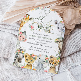 Jungtiere, Safari, Blume, erster Geburtstag Einladung