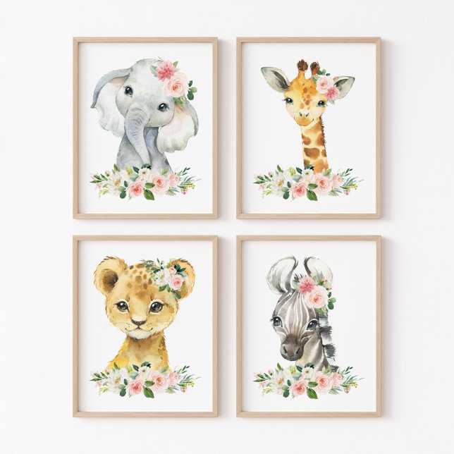 Jungtiere, Safari, rosa Blume, Kinderzimmer Bilderwand Sets (Von Creator hochgeladen)