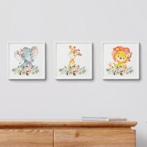Jungtiere, Safari, rosa Blume, Kinderzimmer