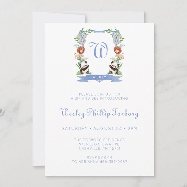 Jungtiere Wappen Boy Sip und sehen Einladung (Vorderseite)