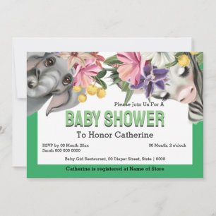 Jungtiere Zebra-Elefant niedliche Babydusche Einladung
