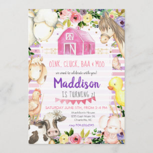 Jungtierfarm Einladung rosa und lila