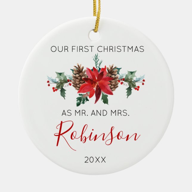 Jungvermählten-Weihnachtsherr und Frau rote Keramikornament (Vorne)