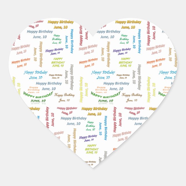 Juni, 10 Geburtstagsaufkleber Herz-Aufkleber (Vorderseite)