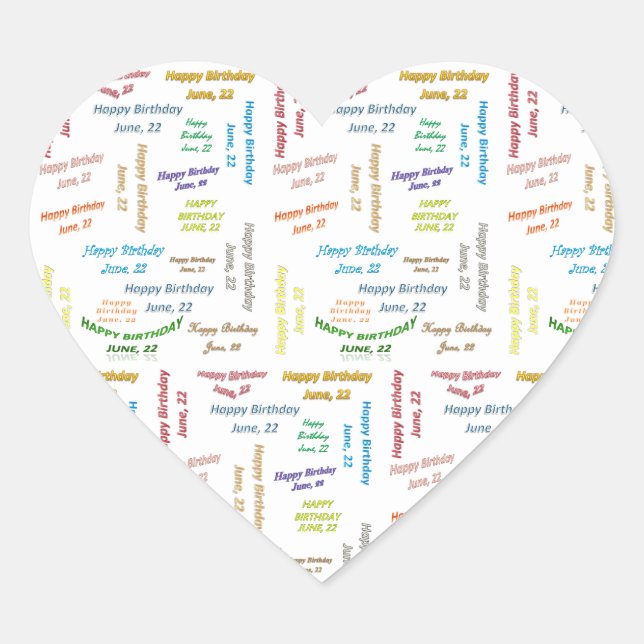 Juni, 22 Geburtstagsticker Herz-Aufkleber (Vorderseite)