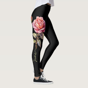 Juni-Geburtsblume, rosafarbene und pinkfarbene Ros Leggings