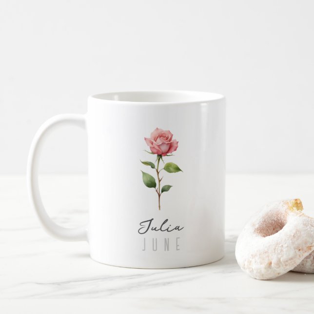 Juni Geburtsmonat Blume mit/Name - Rose Kaffeetasse (Mit Donut)