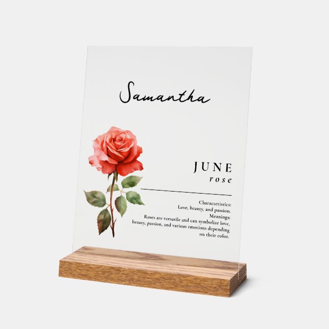 Juni Geburtsmonat Blume Rose Personalisiert Acrylschild (Winkel)