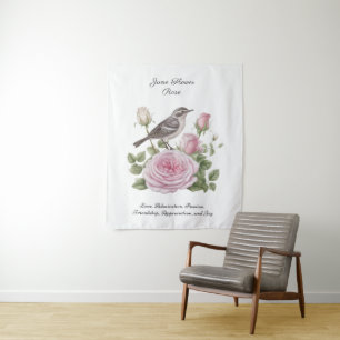 Juni-Geburtsmonatsblume Rose Elegantes Geburtstags Wandteppich