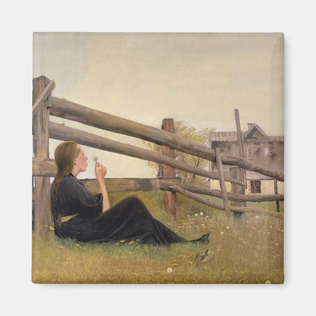 Juni. Girl Blowd Dandelion Seeds, 1899 Magnet (Vorne)