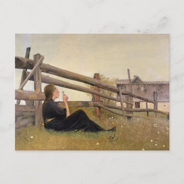 Juni. Girl Blowd Dandelion Seeds, 1899 Postkarte (Vorderseite)