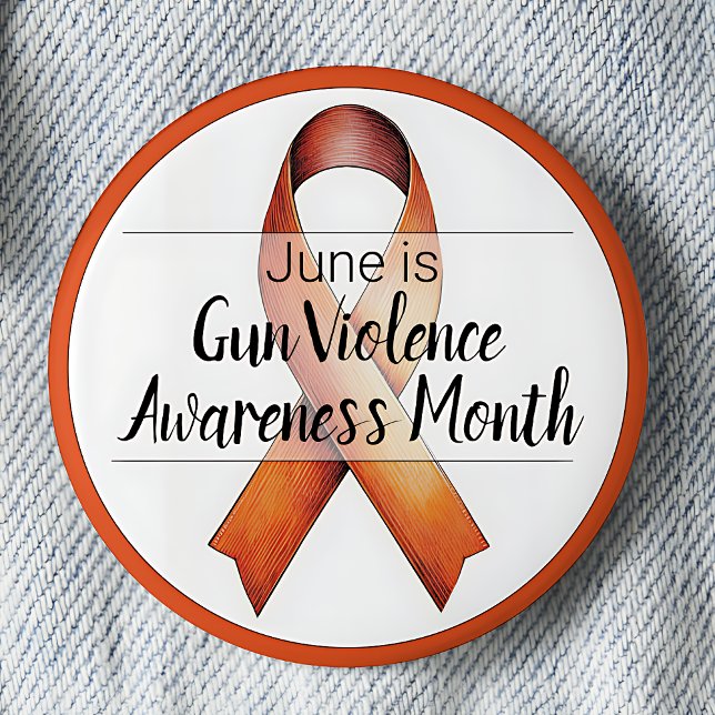 Juni Gun Gewalt Sensibilisierungsmonat Button (Orange awareness ribbon.  June is Gun Violence Awareness month.)