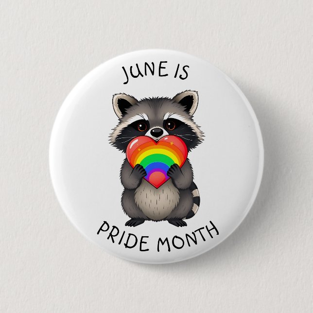 Juni ist der Pride Month | Niedliches Racoon mit R Button (Vorderseite)