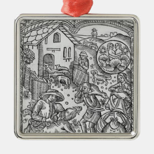 Juni, Schafscheren, Zwillinge Ornament Aus Metall