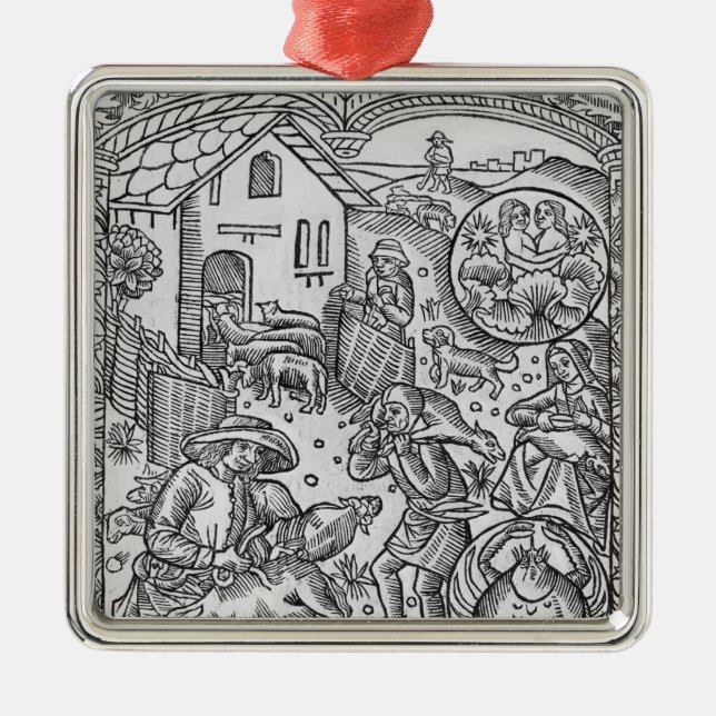 Juni, Schafscheren, Zwillinge Ornament Aus Metall (Vorne)