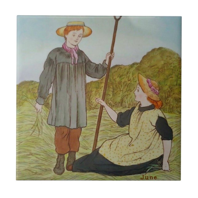 Juni Wedgwood Monate des Jahres Handfarbene Repro Fliese (Vorderseite)