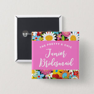 JUNIOR BRAUTJUNGFRAU Frühlingsblumen Hochzeit Name Button