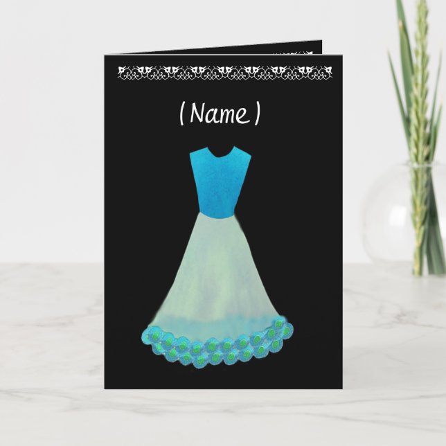 Junior Bridesmaid Blue & White Gown Flower Trim Einladung (Vorderseite)