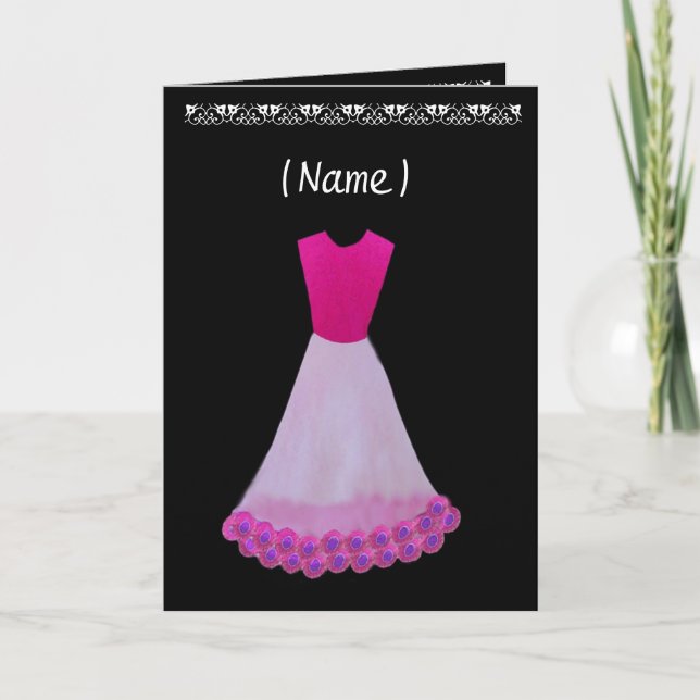 Junior Bridesmaid Pink & White Gown Flower Trim Einladung (Vorderseite)
