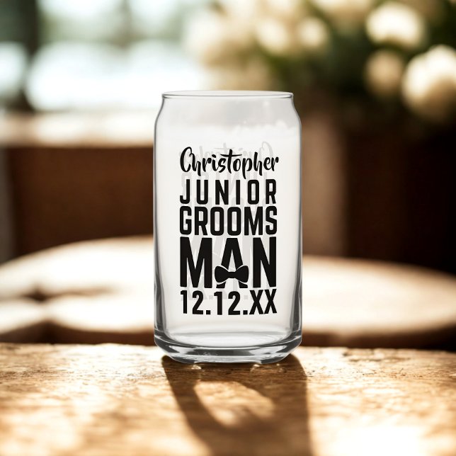 Junior Trauzeuge Gastgeschenk Hochzeit kann Glass Dosenglas (Perfect gift for your Junior Groomsman. Just add his name and your wedding date)