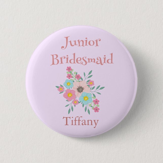 Juniorbrautjungfer mit Blumen Button (Vorderseite)