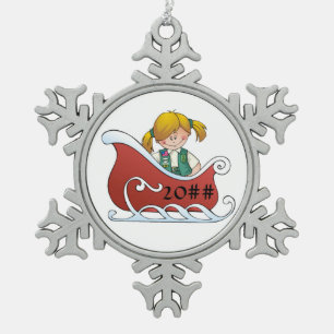 Juniorschlitten-Blondine Schneeflocken Zinn-Ornament