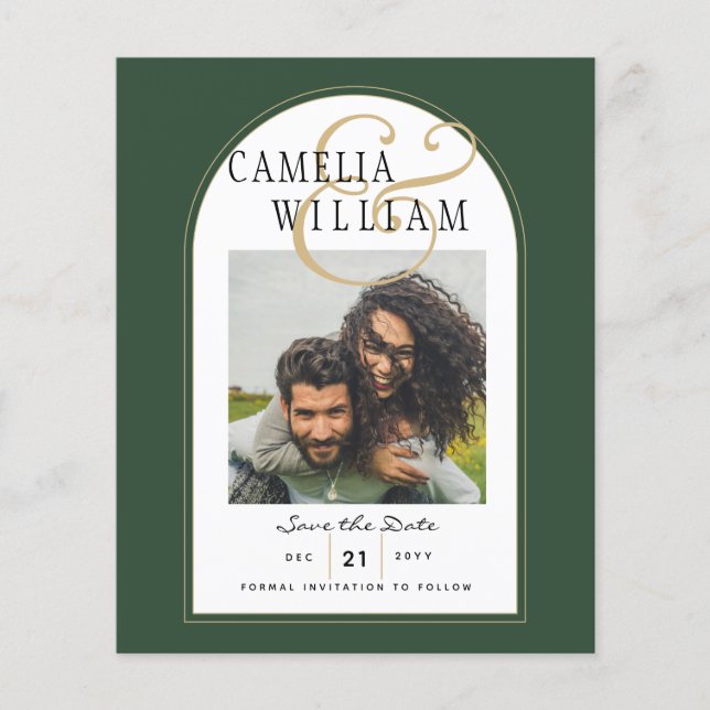 JUNIPER GREEN GOLD FOTO Wedding INVITE Flyer (Vorne)