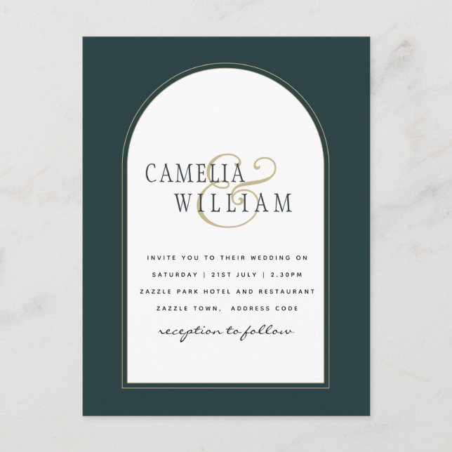 Juniper Green Gold Moderne Hochzeit INVITE QR Code Postkarte (Vorderseite)