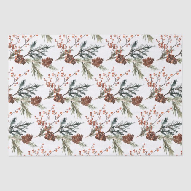 Juniper Pine Branches Cones Ilex Berries Seidenpapier (Vorderseite)