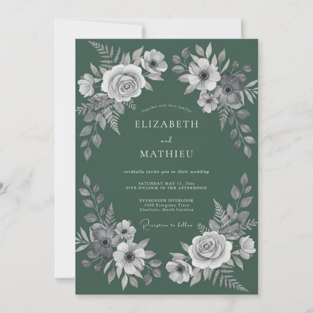 Juniper White Leaf Hochzeit Einladung (Vorderseite)