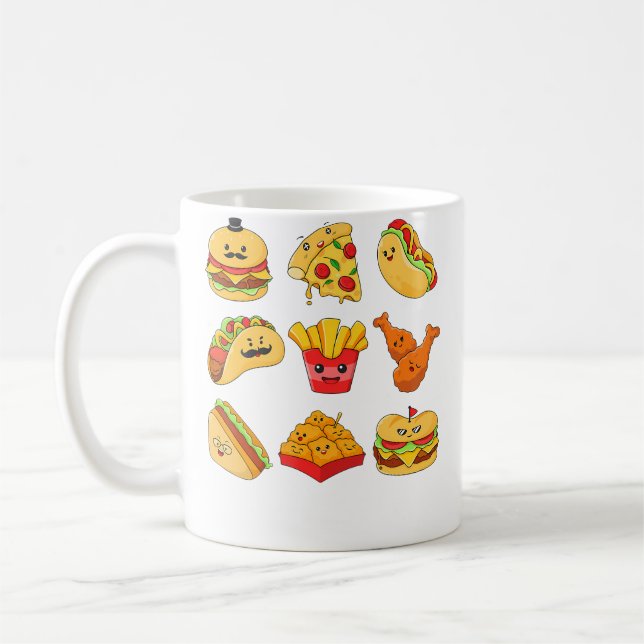 Junk Food Cartoons Fried Food Pizza Chicken Nugget Kaffeetasse (Links)