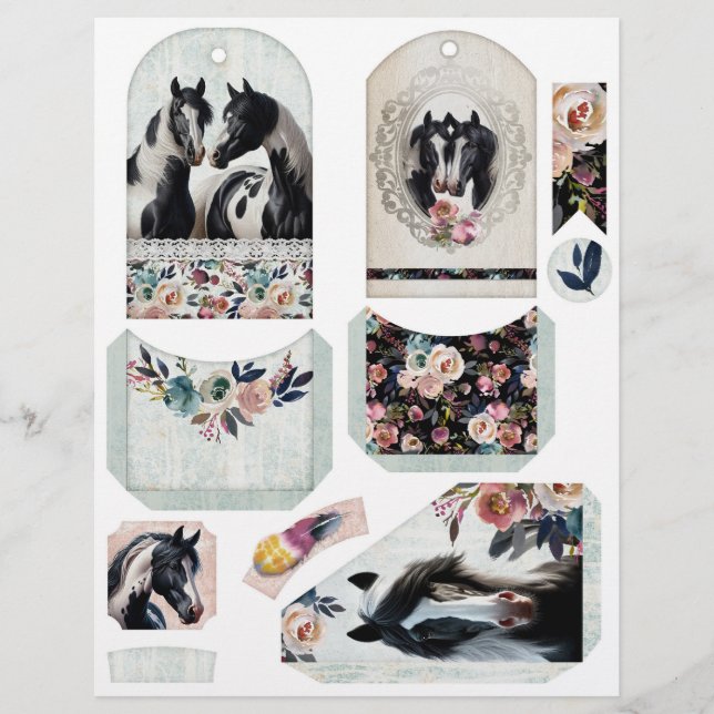 Junk Journal Ephemera mit Hübschen Pinto Pferden (Vorderseite)