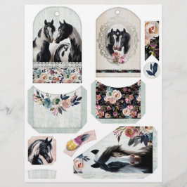 Junk Journal Ephemera mit Hübschen Pinto Pferden