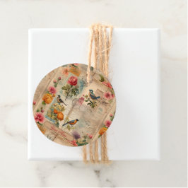 Junk Journal Seite mit Blumen + Vögel - Geschenkanhänger