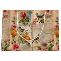 Junk Journal Seite mit Blumen + Vögel -