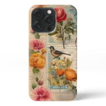 Junk Journal Seite mit Blumen + Vögel -