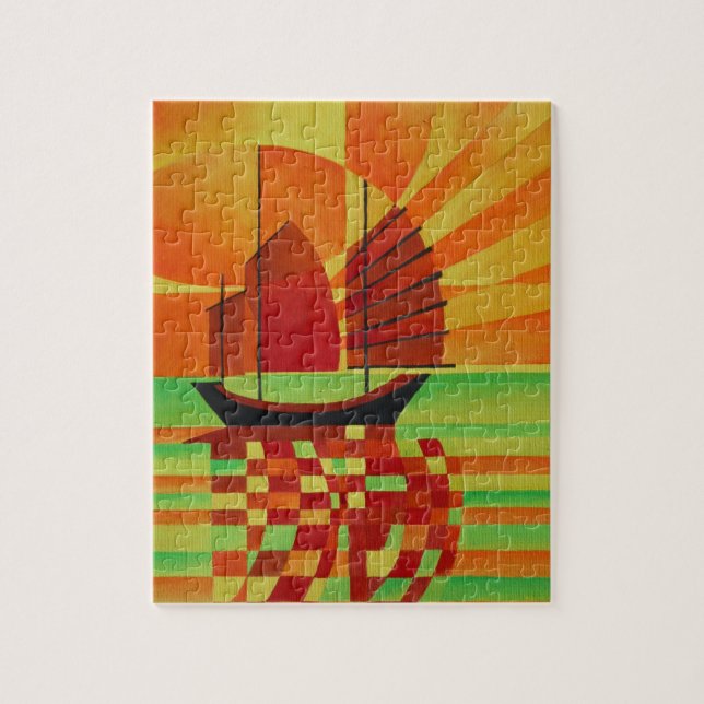 Junk on Sea of Green Cubist Abstrakt (Vertikal)