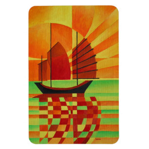Junk on Sea of Green Cubist Abstrakt Magnet